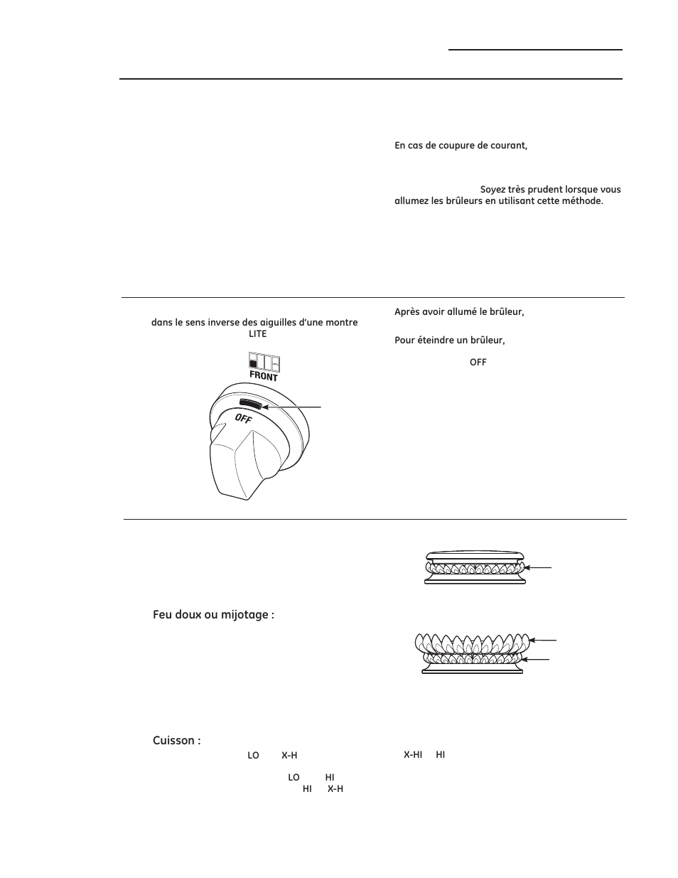 Commandes de la table de cuisson, Allumage électronique et rallumage automatique, Allumage du brûleur | Brûleurs double flamme superposés | GE ZDP486NDPSS User Manual | Page 53 / 128