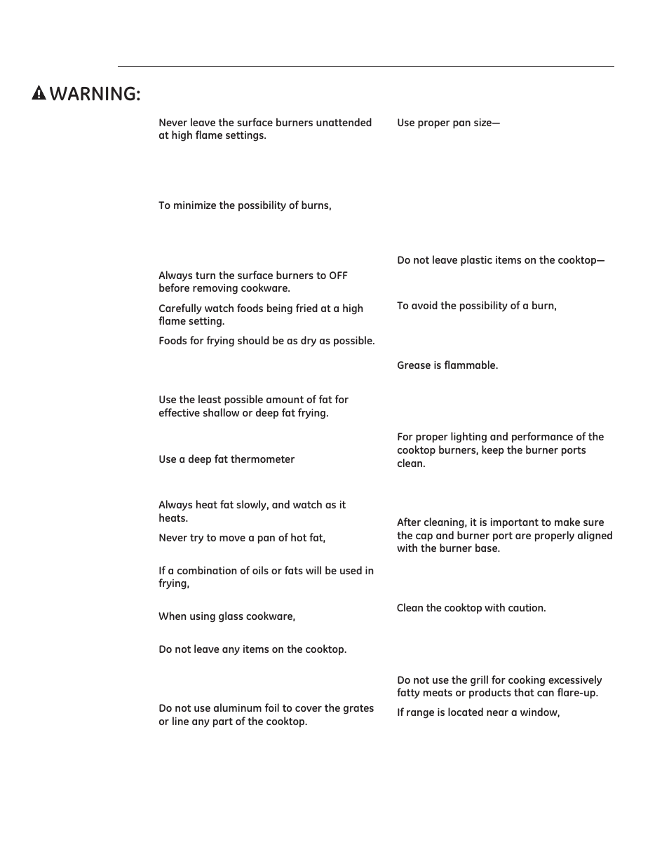 Important safety instructions, 51,1* surface cooking safety precautions | GE ZDP486NDPSS User Manual | Page 7 / 128