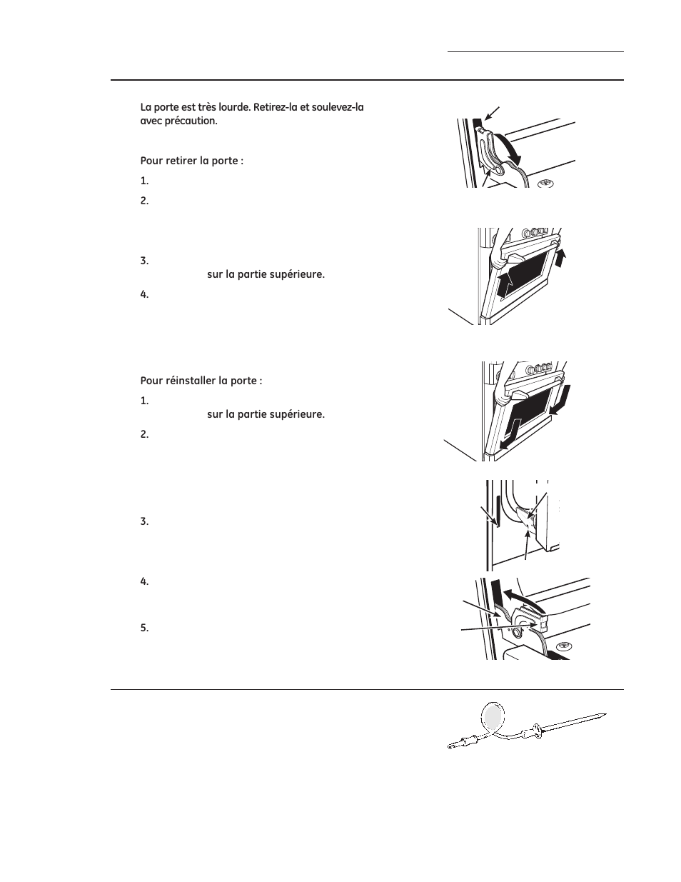 Entretien et nettoyage, Soulever la porte du four, Sonde | GE ZDP486NDPSS User Manual | Page 74 / 128