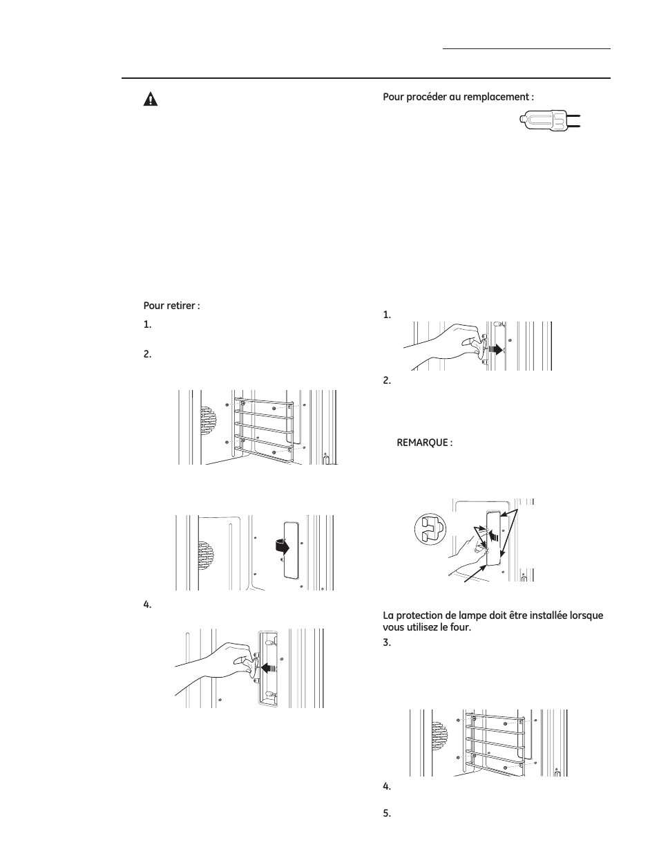 Mise en garde, Entretien et nettoyage, Lampes du four | GE ZDP486NDPSS User Manual | Page 75 / 128