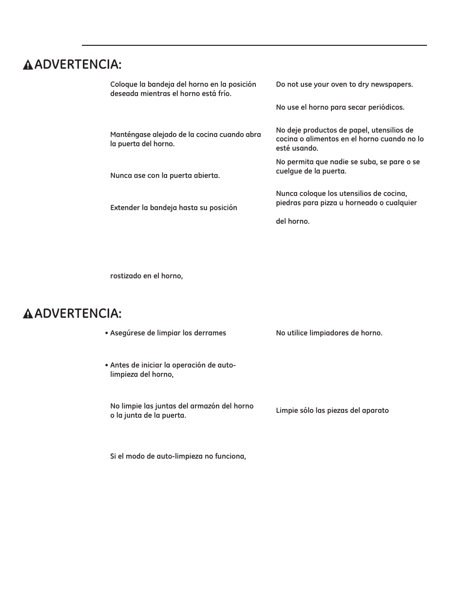 9(57(1&,$ precauciones de seguridad del horno, 9(57(1&,$ horno auto-limpiante | GE ZDP486NDPSS User Manual | Page 93 / 128