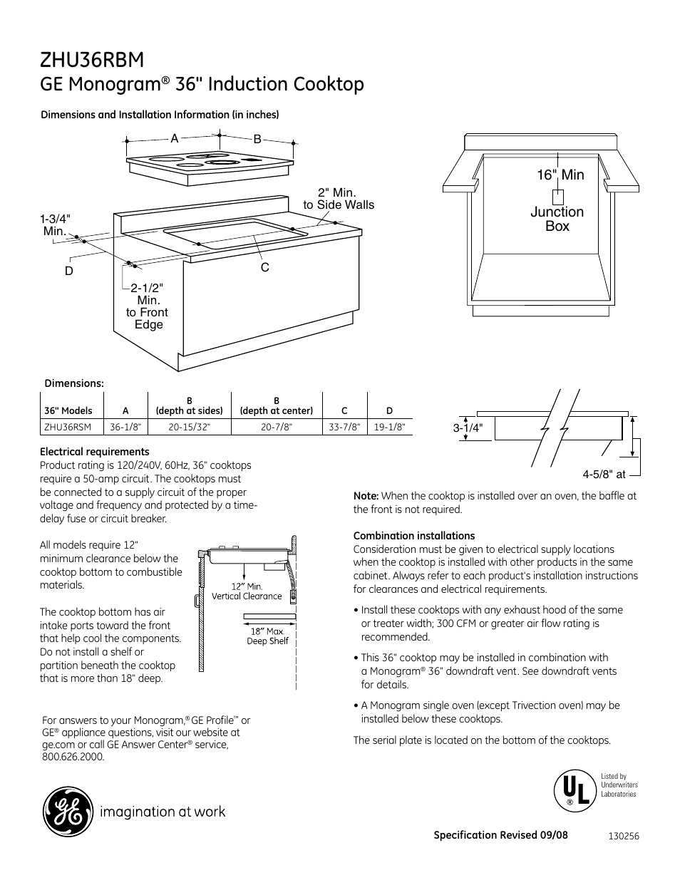 GE ZHU36RBMBB User Manual | 2 pages
