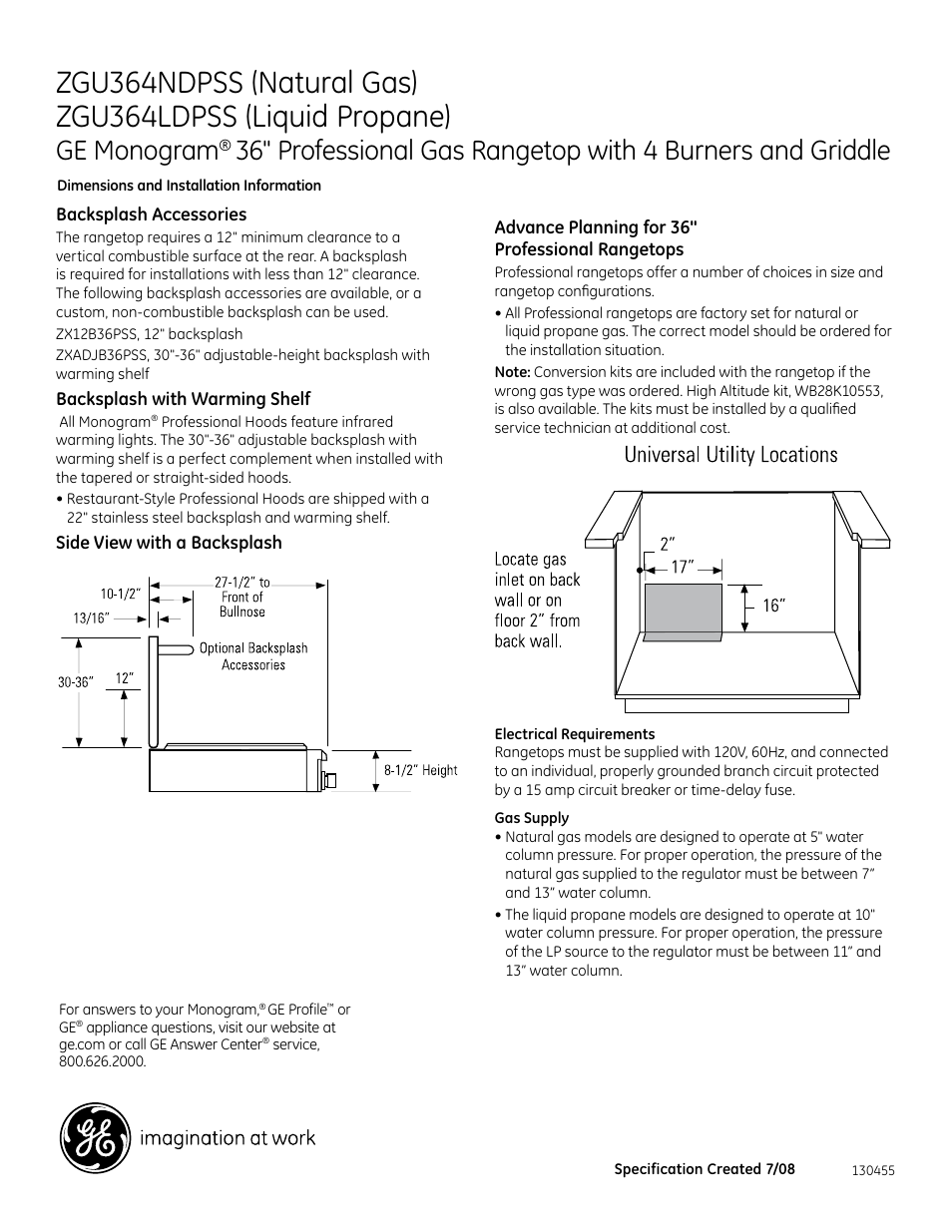 Ge monogram | GE ZGU364NDPSS User Manual | Page 2 / 3
