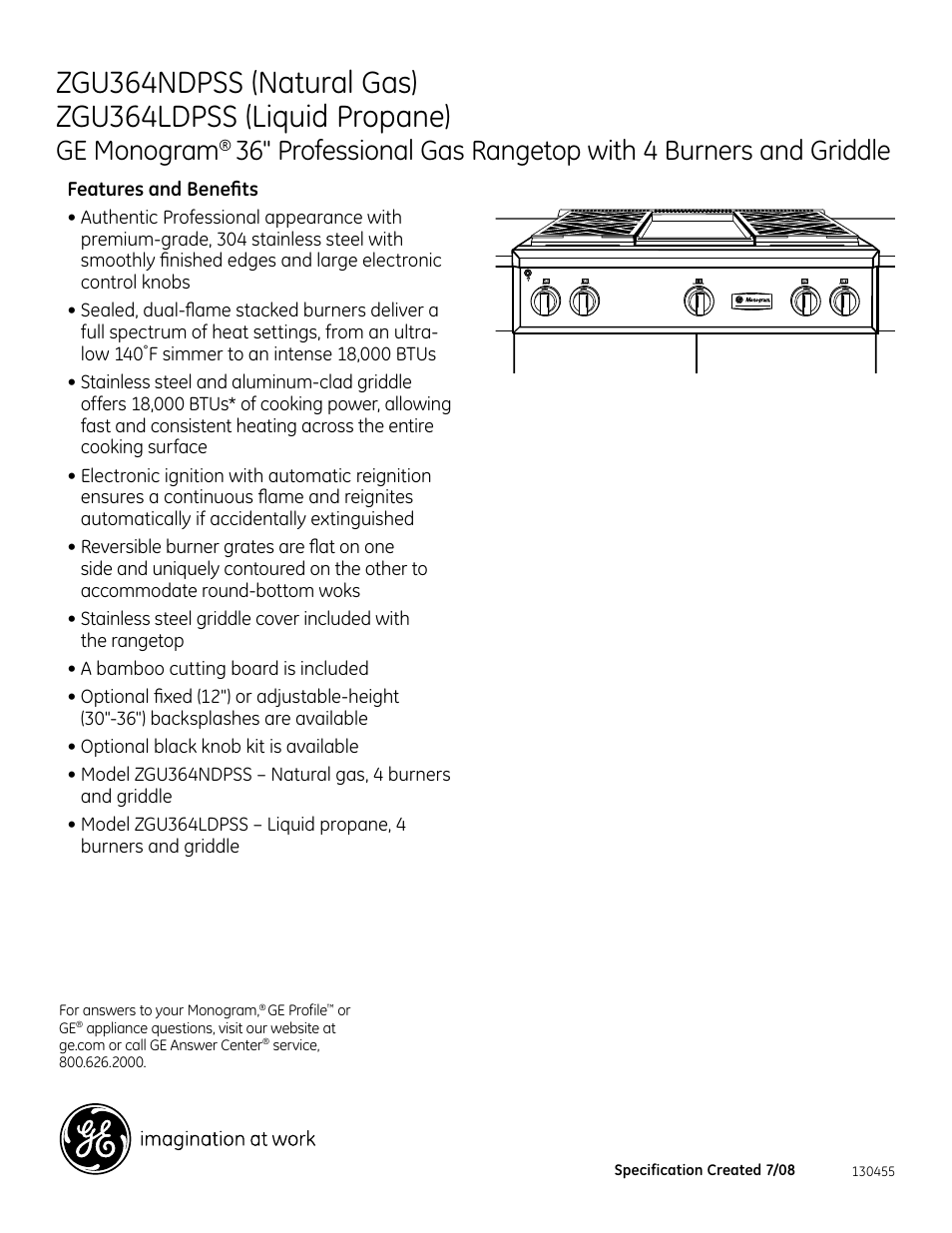 Ge monogram, Zgu364nd | GE ZGU364NDPSS User Manual | Page 3 / 3
