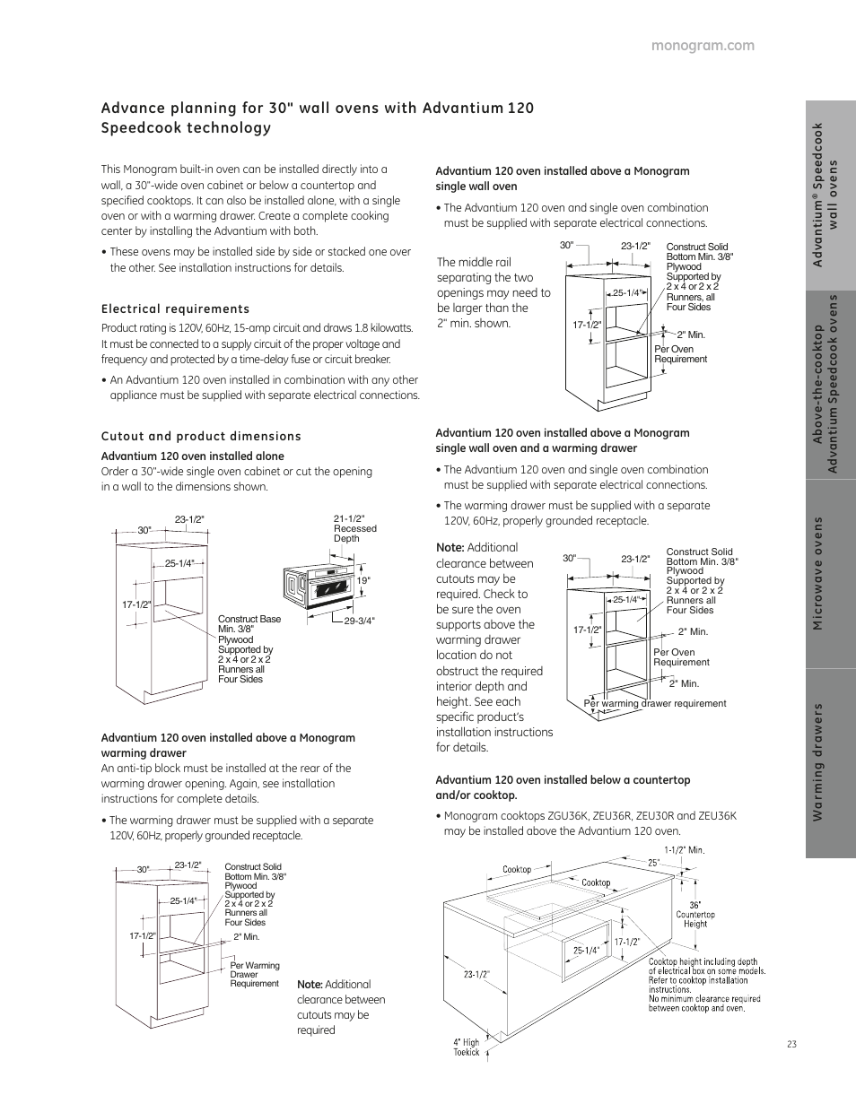 530dia3, Advance planning for 30" wall ovens with advantium, 120 speedcook technology | GE ZSC1202NSS User Manual | Page 2 / 4
