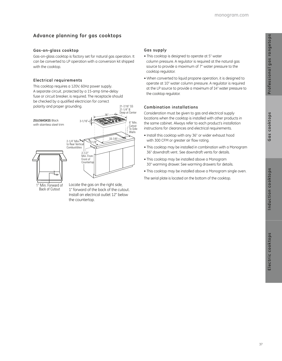 Advance planning for gas cooktops | GE ZGU385NSMSS User Manual | Page 3 / 3