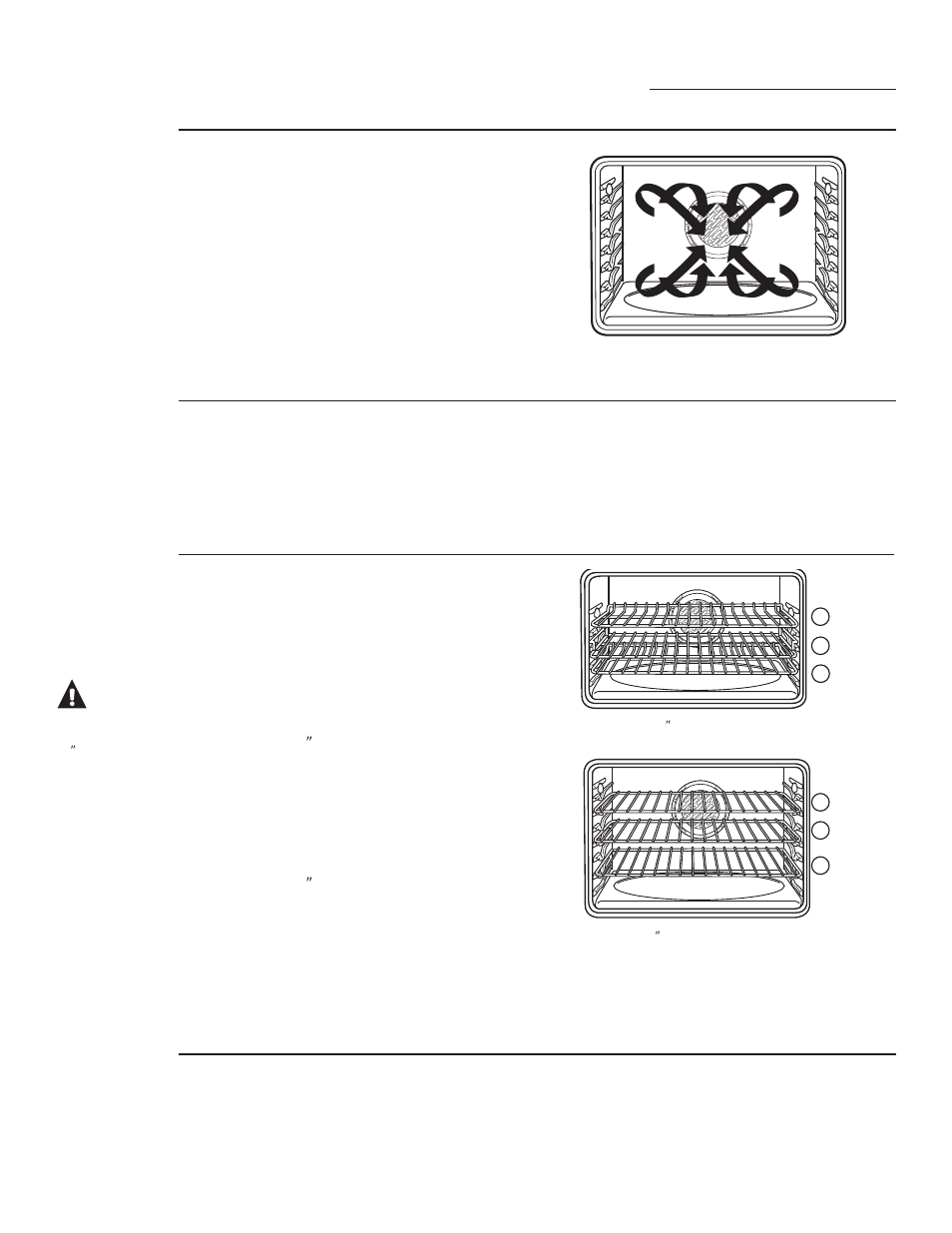 Precaución, Uso del horno de convección, Ventilador de convección cómo adaptar recetas | Horneado por convección en varias parrillas, Horneado por convección en 1 parrilla | GE ZEK938SMSS User Manual | Page 103 / 128