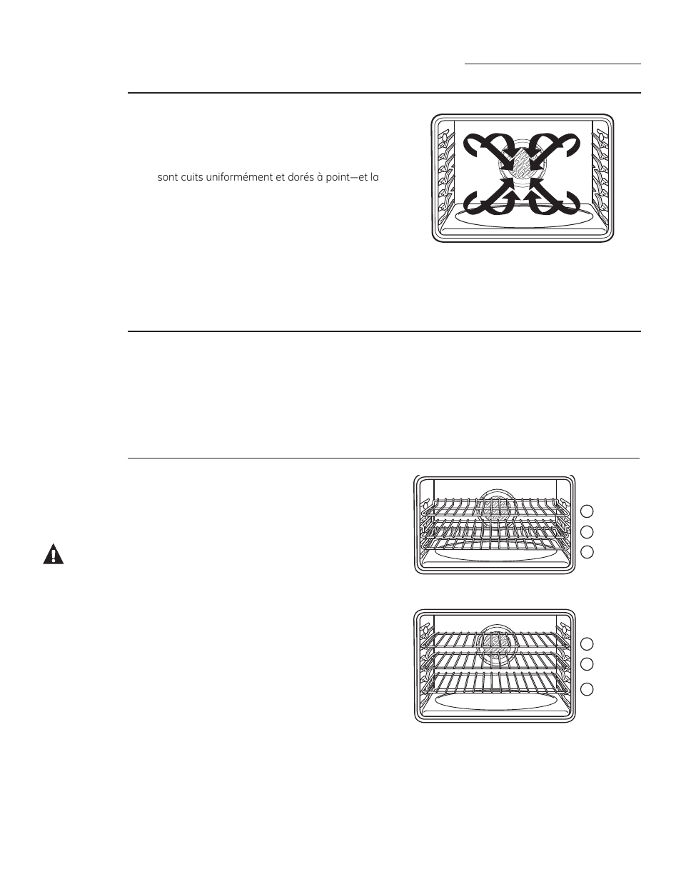 Mise en garde, Utilisation du four à convection, Ventilateur de convection | Cuisson à convection avec plusieurs grilles, Cuisson par convection sur 1 grille | GE ZEK938SMSS User Manual | Page 62 / 128