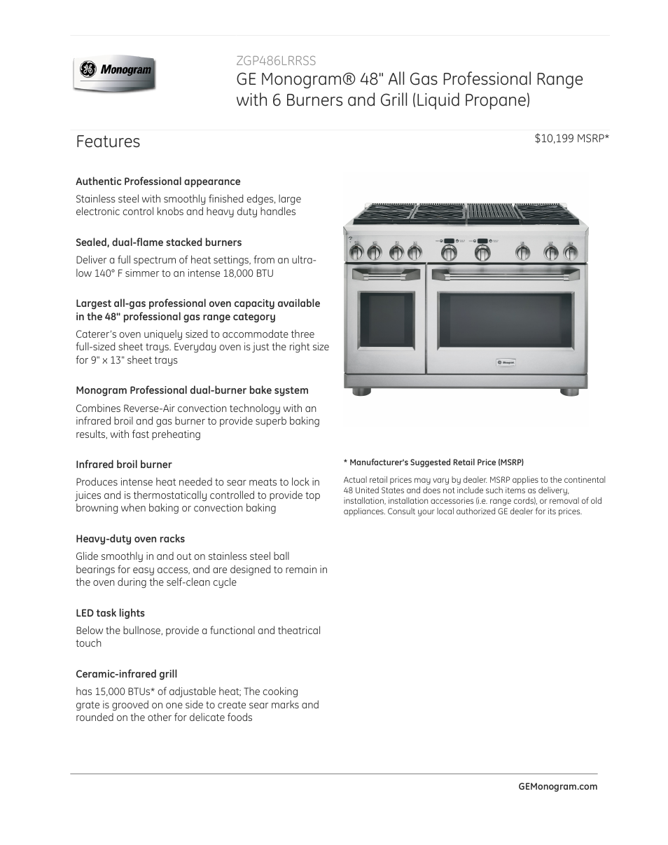 GE ZGP486LRRSS User Manual | 4 pages