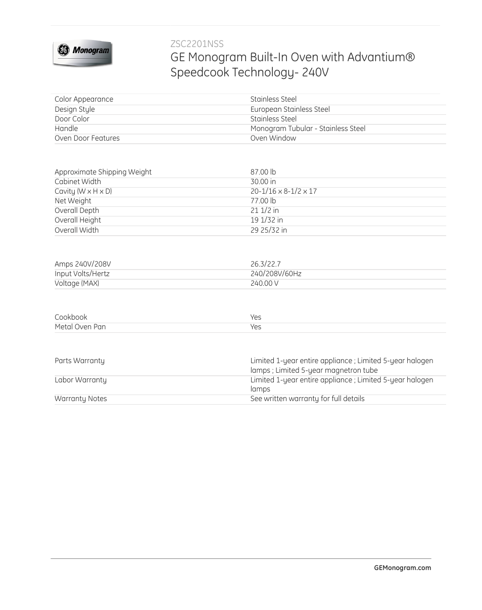 Zsc2201nss | GE ZSC2201NSS User Manual | Page 4 / 4