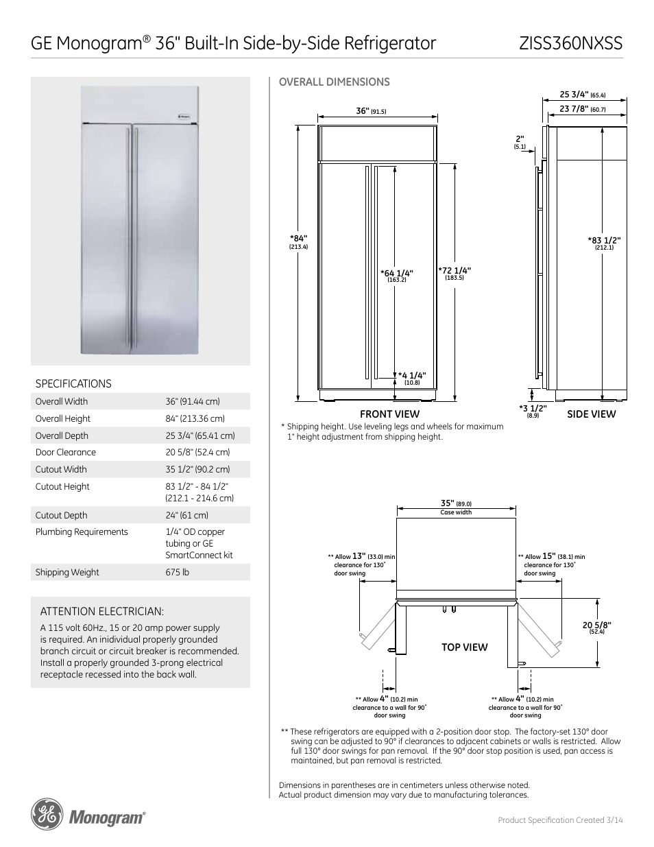 GE ZISS360NXSS User Manual | 4 pages