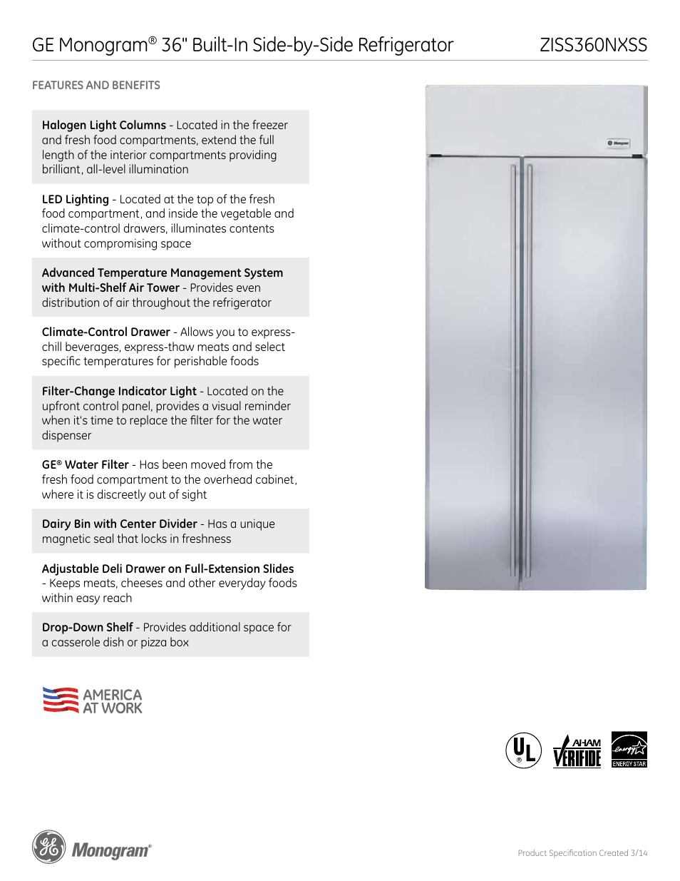 Ziss360nxss ge monogram, 36" built-in side-by-side refrigerator | GE ZISS360NXSS User Manual | Page 4 / 4