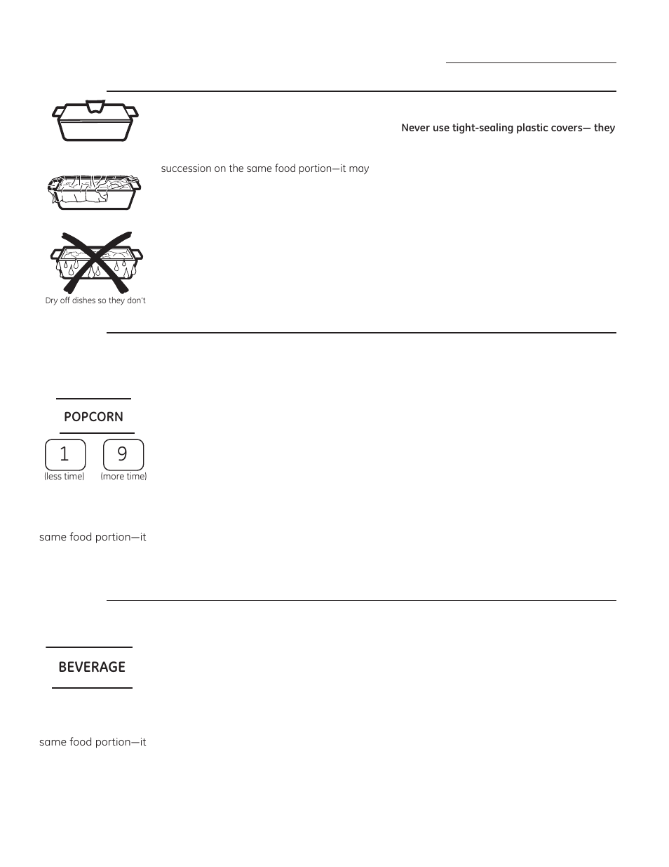 Sensor features, Popcorn beverage, Beverage | GE ZEM115SFSS User Manual | Page 22 / 56