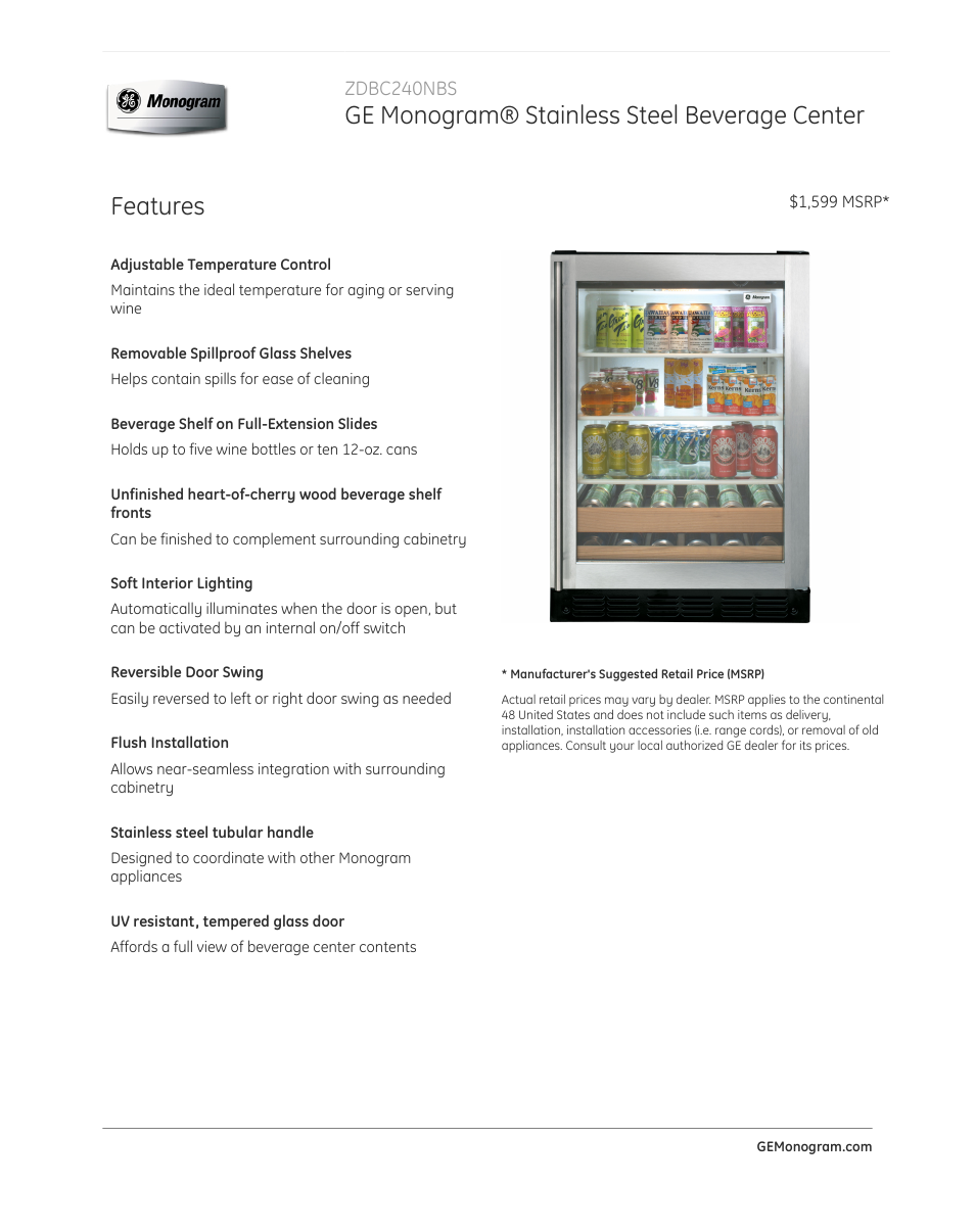 GE ZDBC240NBS User Manual | 3 pages