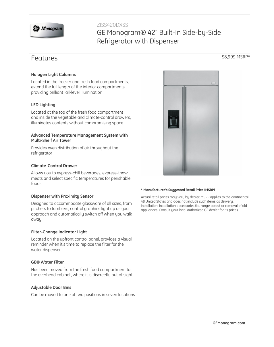 GE ZISS420DXSS User Manual | 4 pages