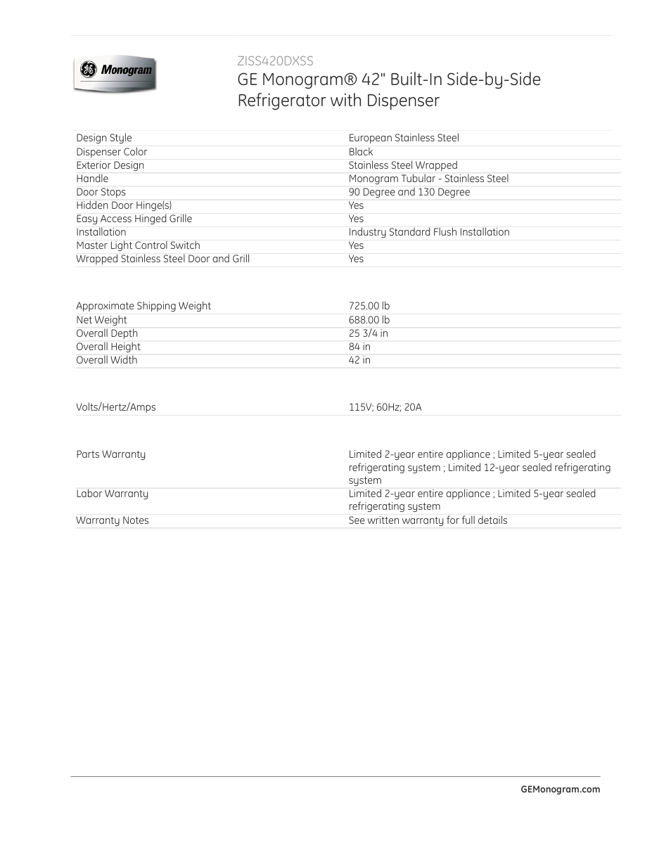 Ziss420dxss | GE ZISS420DXSS User Manual | Page 4 / 4