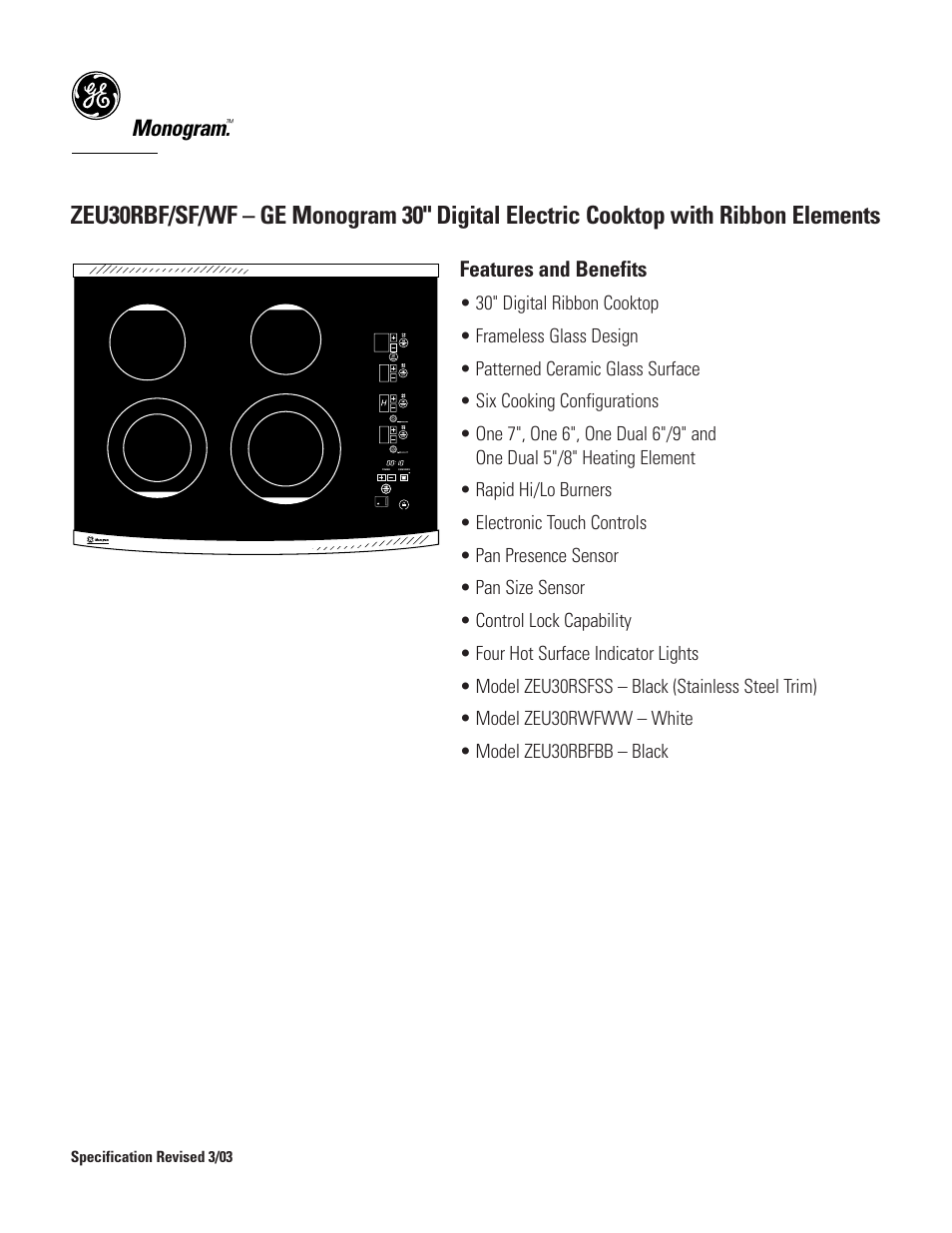 Monogram, Features and benefits | GE ZEU30RSFSS User Manual | Page 2 / 2