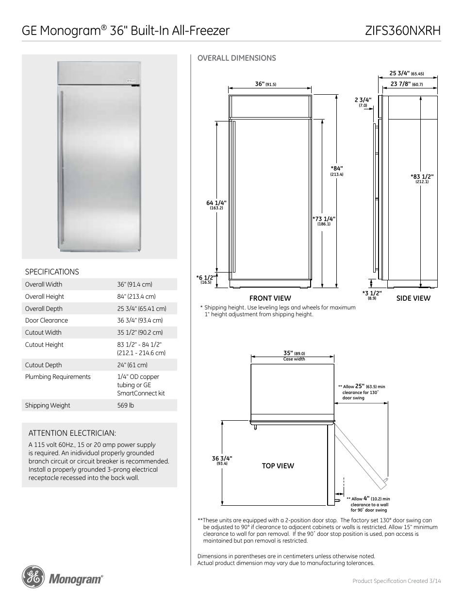 GE ZIFS360NXRH User Manual | 5 pages