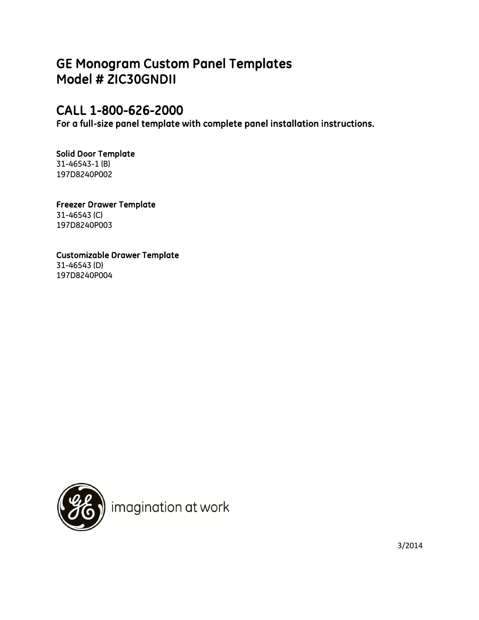 GE ZIC30GNDII User Manual | 4 pages