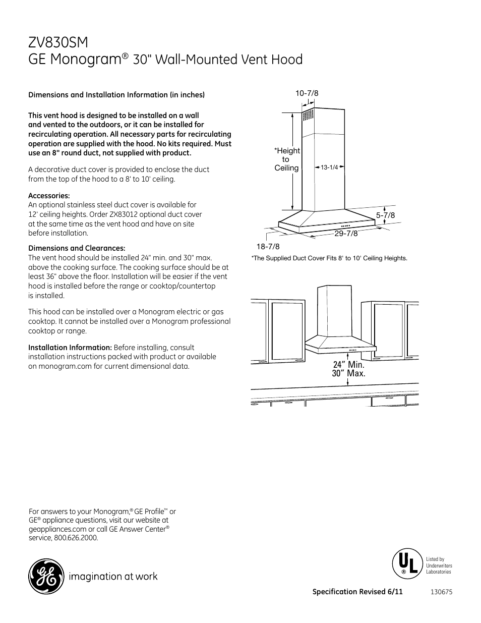 GE ZV830SMSS User Manual | 2 pages