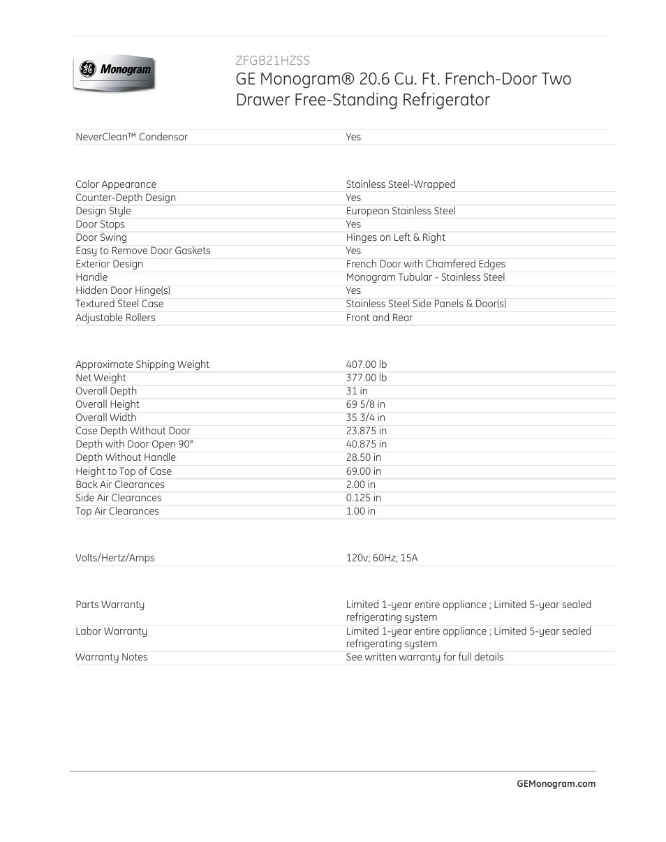 Zfgb21hzss | GE ZFGB21HZSS User Manual | Page 4 / 4