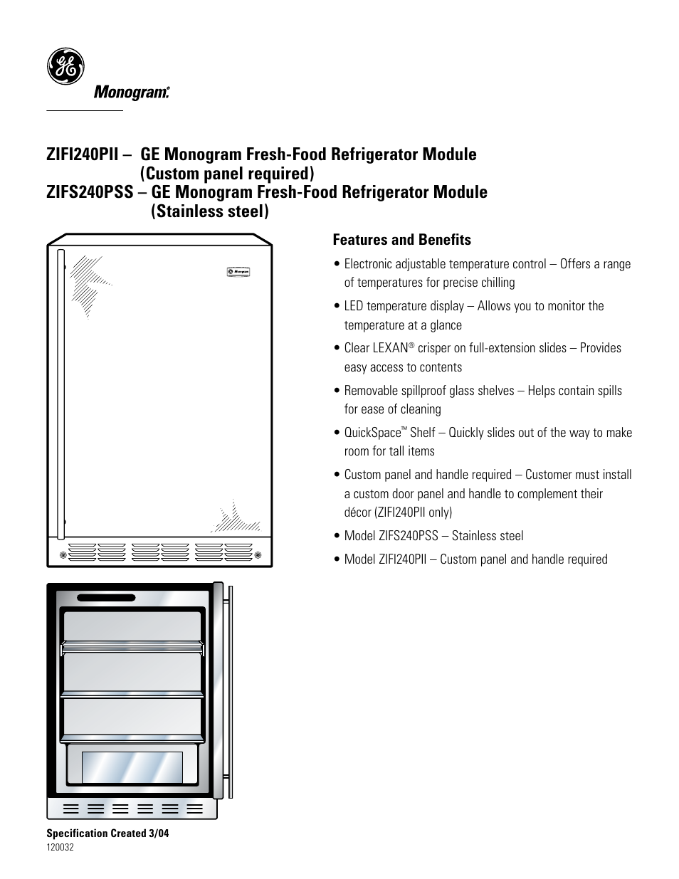 GE ZIFS240PSS User Manual | Page 3 / 3