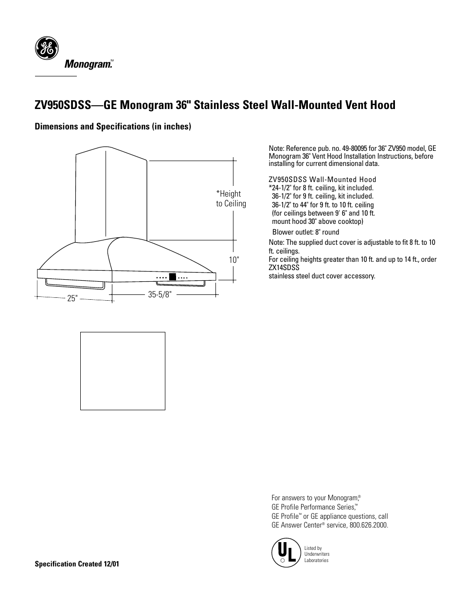 GE ZV950SDSS User Manual | 2 pages