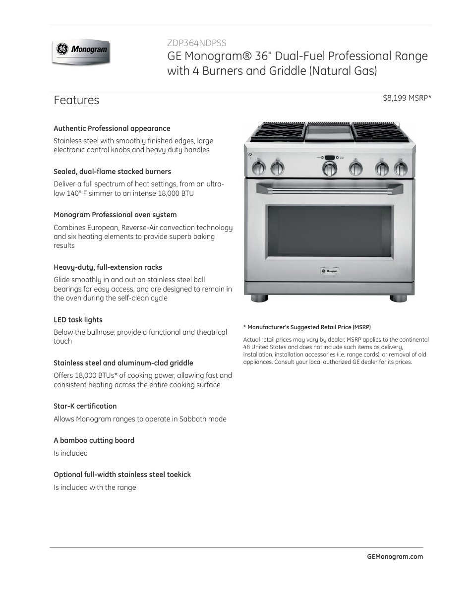 GE ZDP364NDPSS User Manual | 4 pages