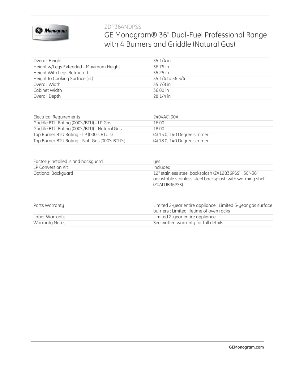 Zdp364ndpss | GE ZDP364NDPSS User Manual | Page 4 / 4