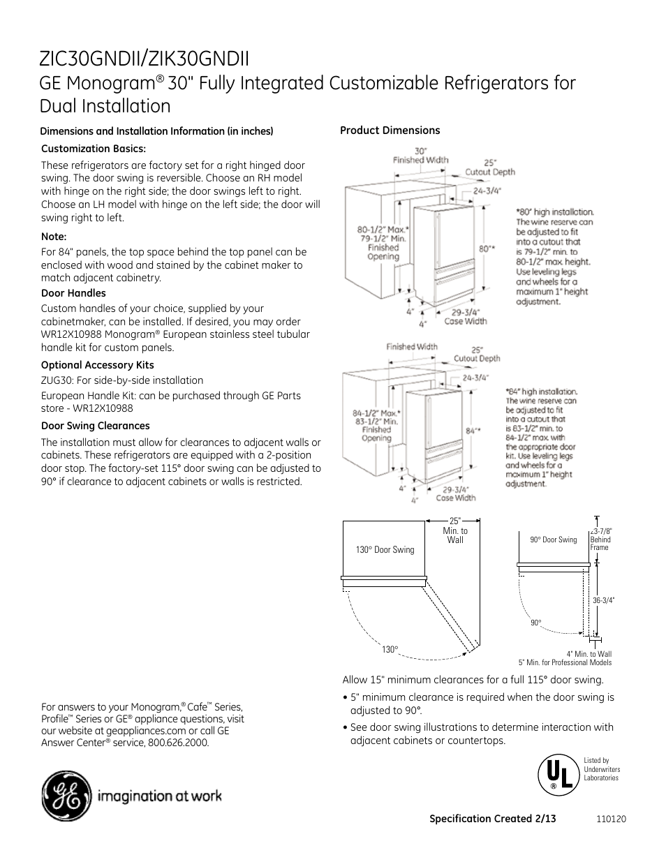 Zic30gndii/zik30gndii, Ge monogram | GE ZIK30GNDII User Manual | Page 2 / 9