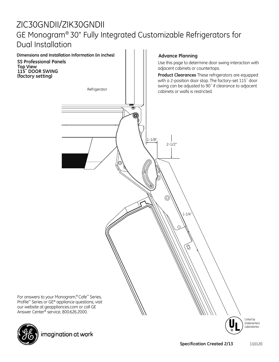 Zic30gndii/zik30gndii, Ge monogram | GE ZIK30GNDII User Manual | Page 6 / 9