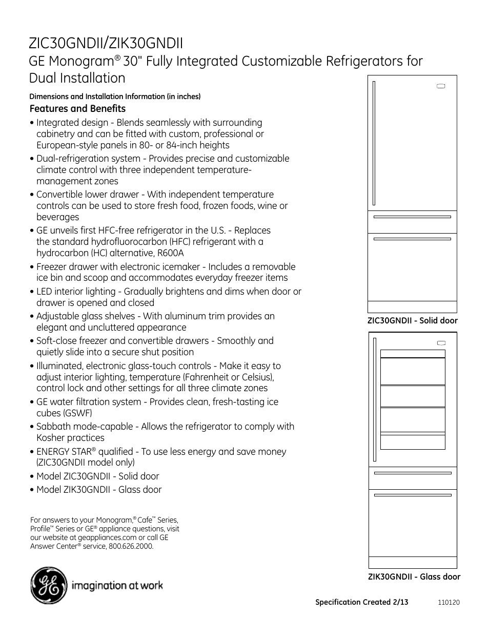 Zic30gndii/zik30gndii, Ge monogram | GE ZIK30GNDII User Manual | Page 9 / 9