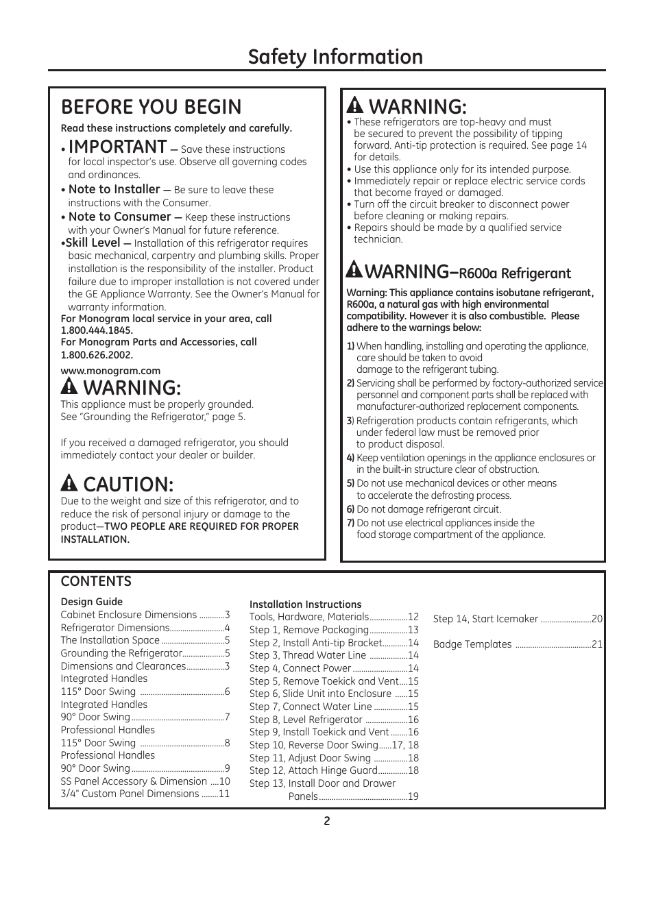 GE ZIC30GNDII User Manual | Page 2 / 68