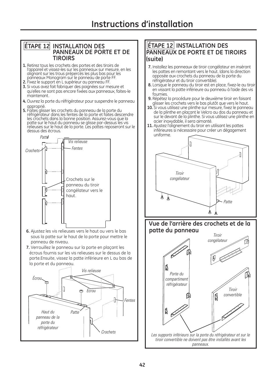 Instructions d’installation | GE ZIC30GNDII User Manual | Page 42 / 68