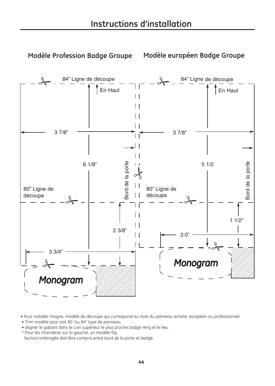 Monogram, Instructions d’installation | GE ZIC30GNDII User Manual | Page 44 / 68