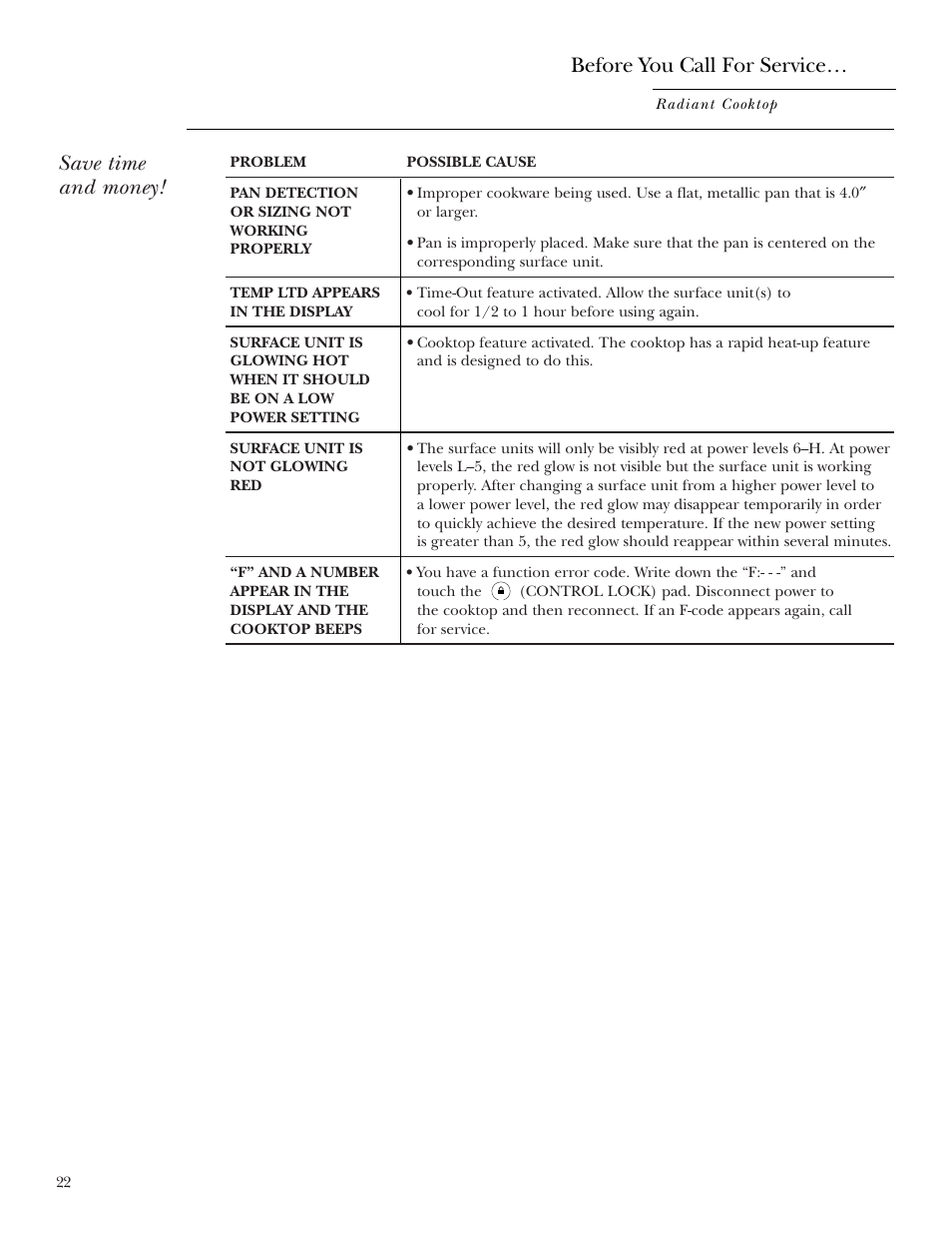 Save time and money, Before you call for service | GE ZEU36RSFSS User Manual | Page 22 / 28