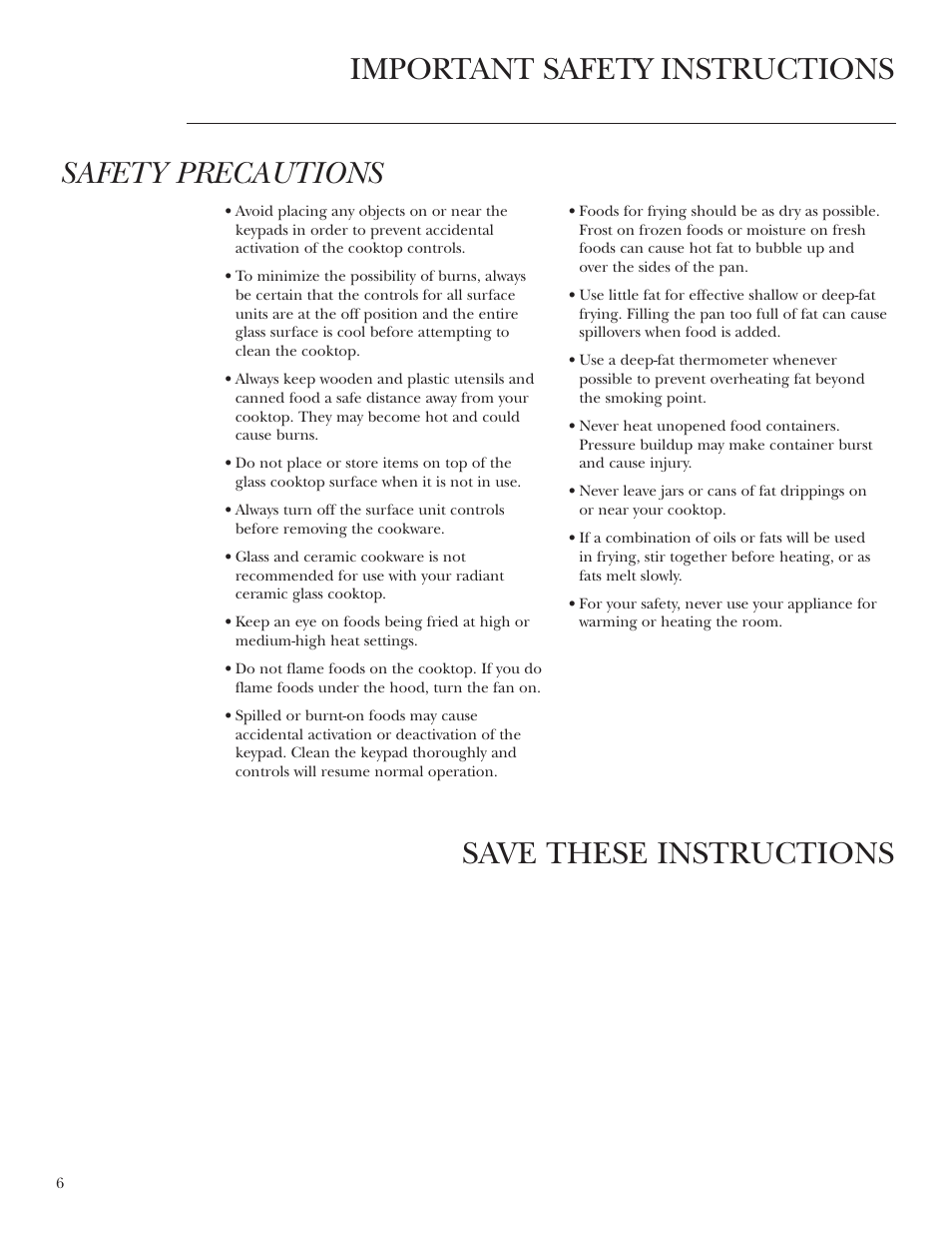 Important safety instructions safety precautions, Save these instructions | GE ZEU36RSFSS User Manual | Page 6 / 28