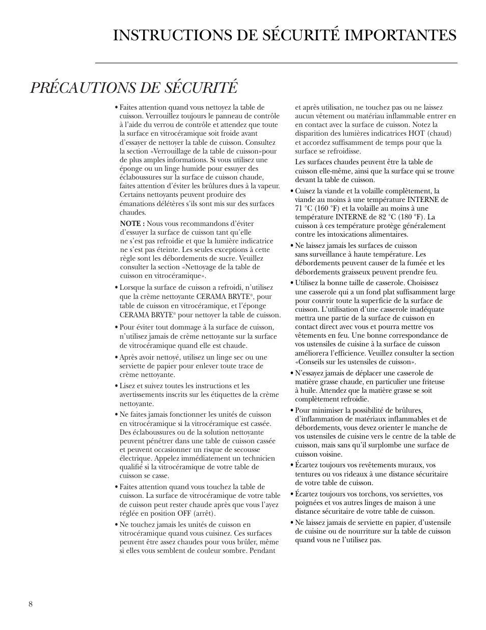 Précautions de sécurité, Instructions de sécurité importantes | GE ZEU36RSFSS User Manual | Page 8 / 28
