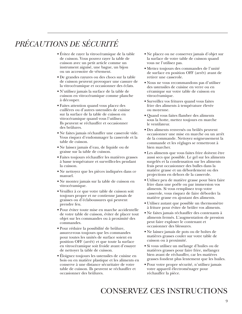 Précautions de sécurité, Conservez ces instructions | GE ZEU36RSFSS User Manual | Page 9 / 28
