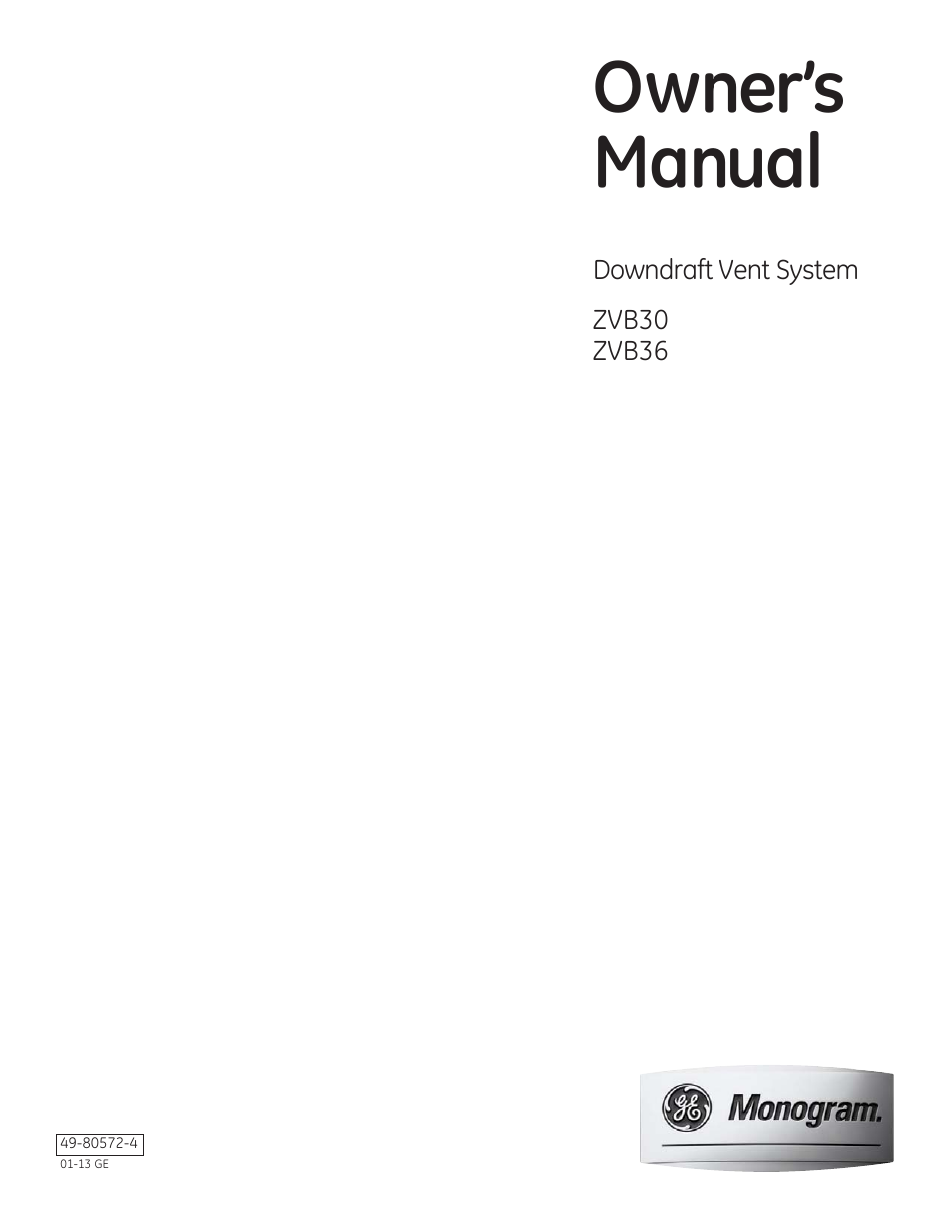 GE ZVB36STSS User Manual | 20 pages