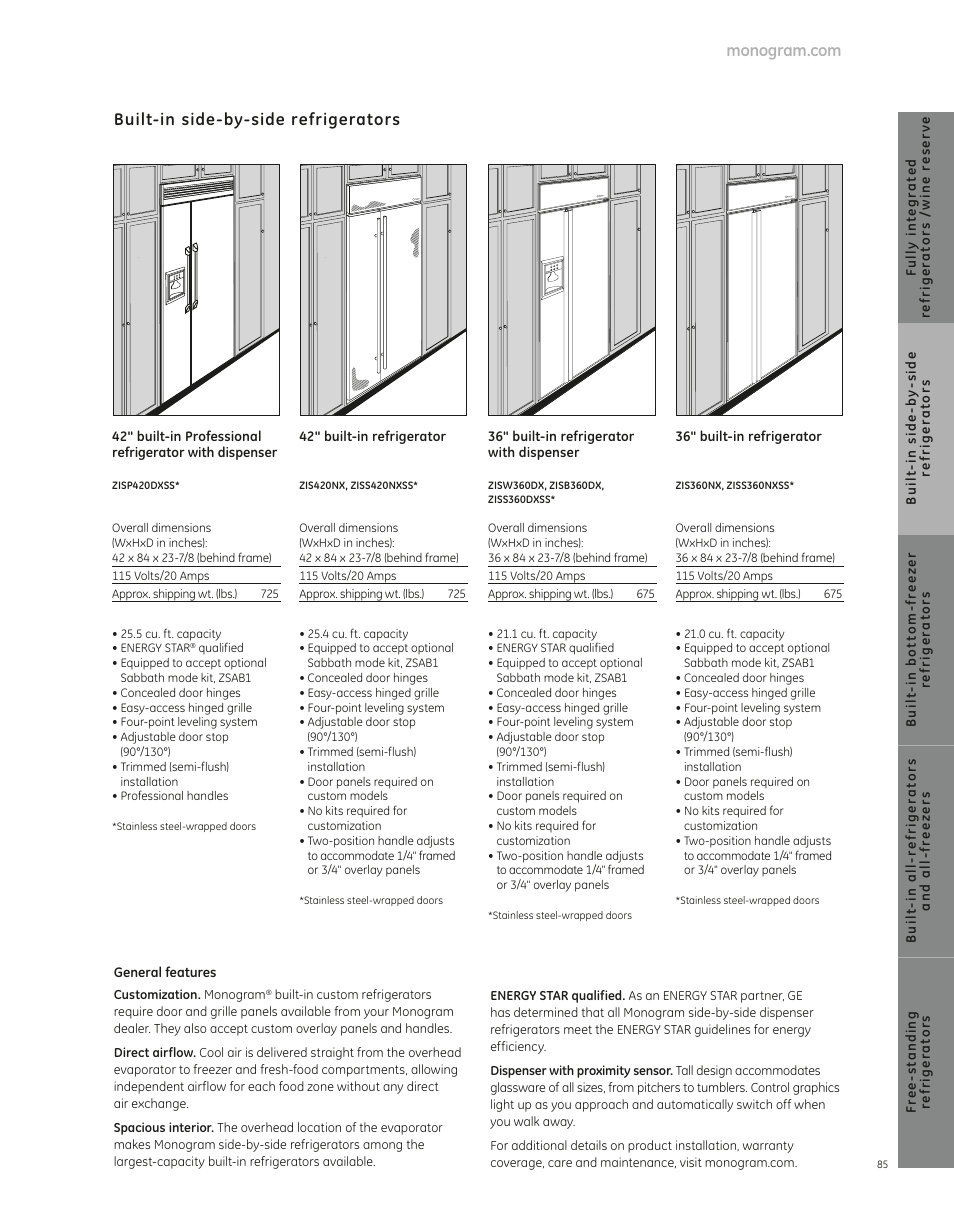 Built-in side-by-side refrigerators | GE ZISS480NXSS User Manual | Page 2 / 9