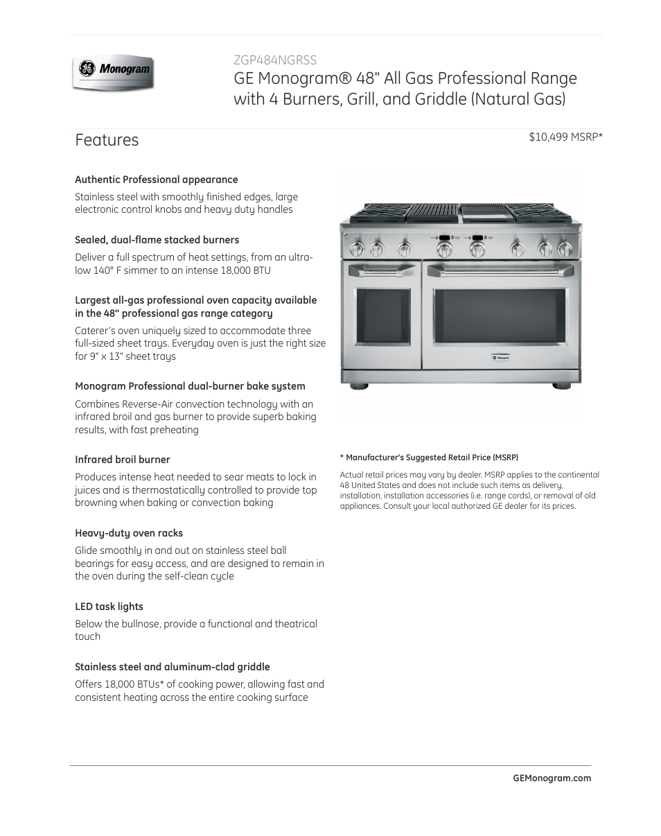 GE ZGP484NGRSS User Manual | 4 pages