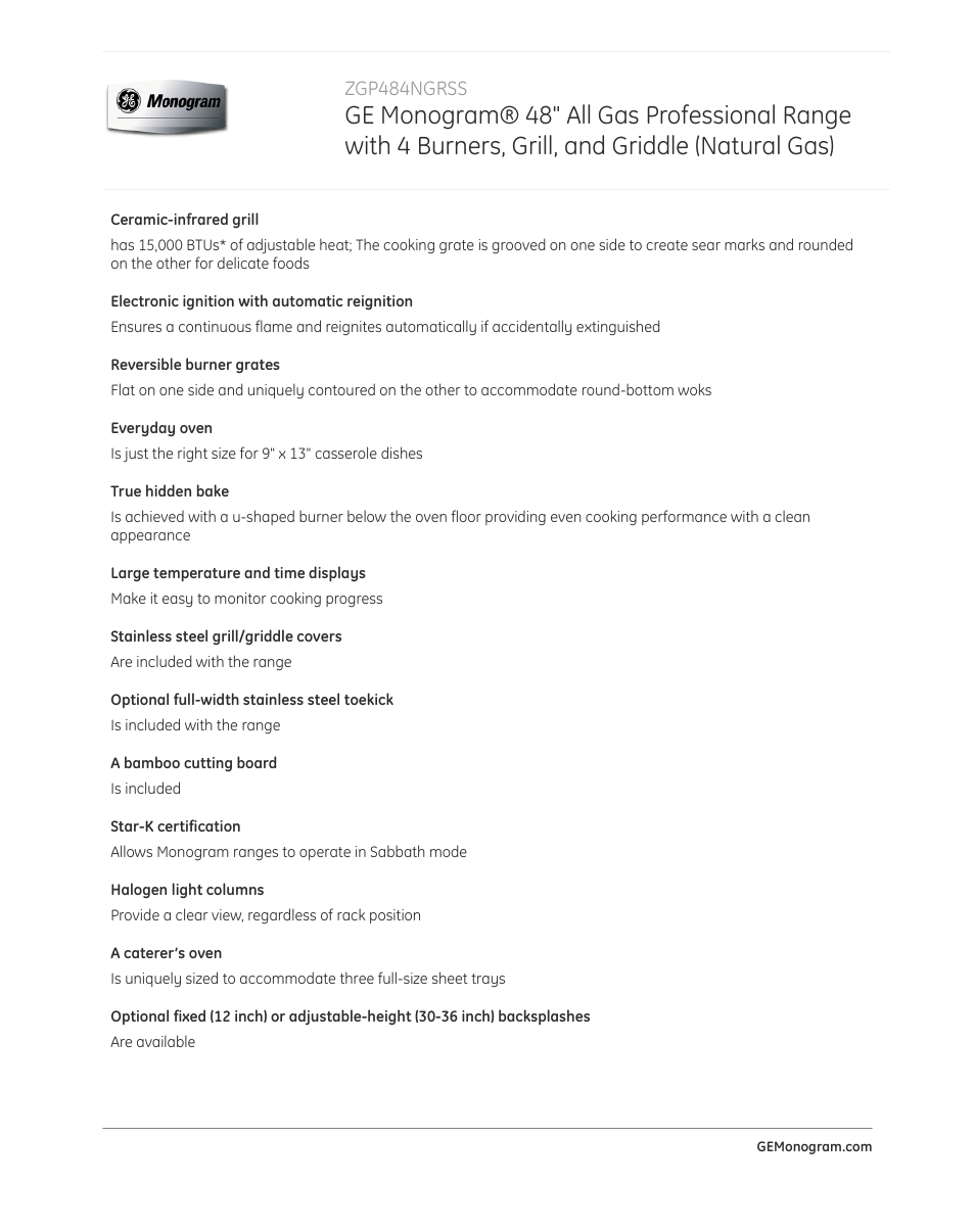 GE ZGP484NGRSS User Manual | Page 2 / 4