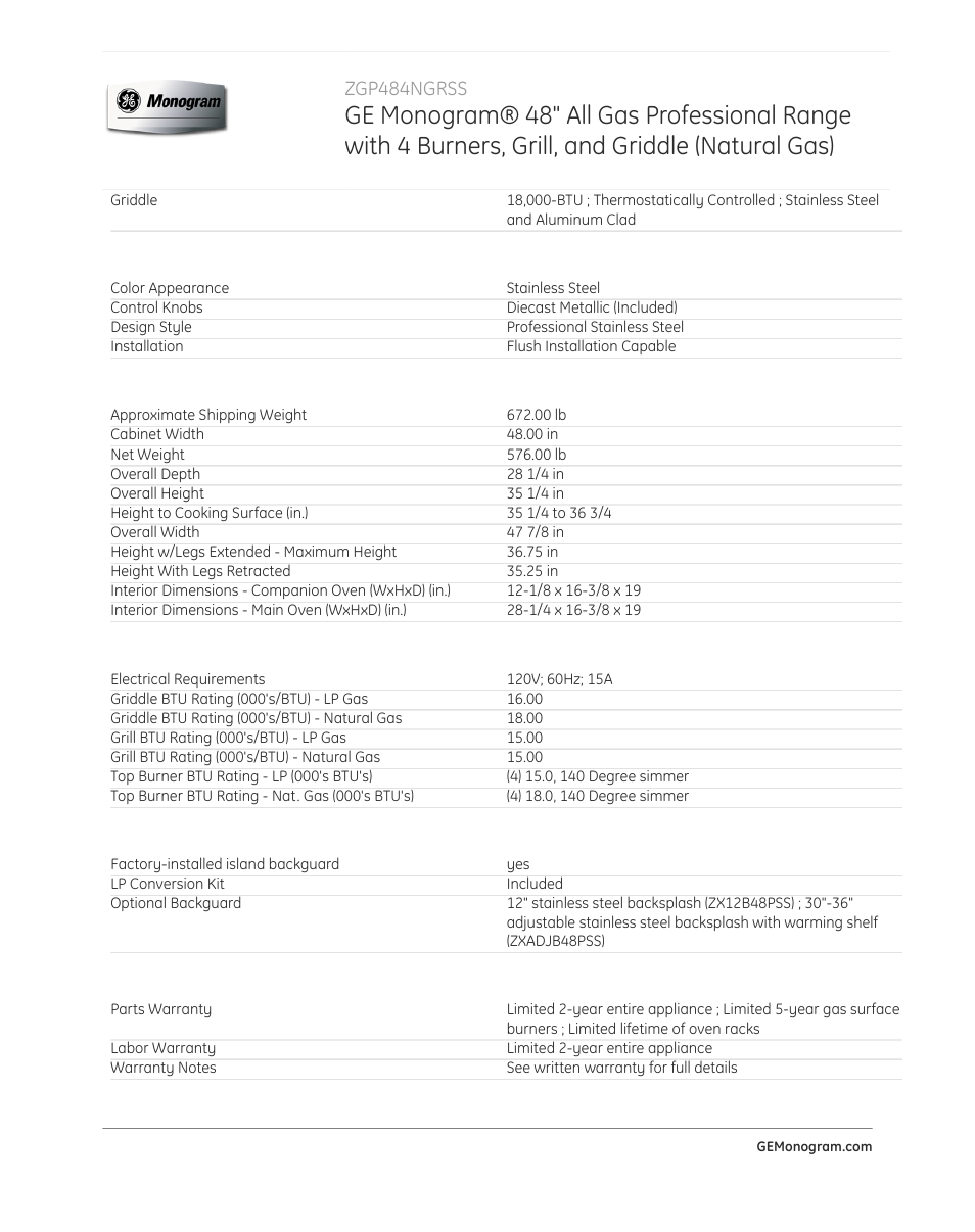 Zgp484ngrss | GE ZGP484NGRSS User Manual | Page 4 / 4