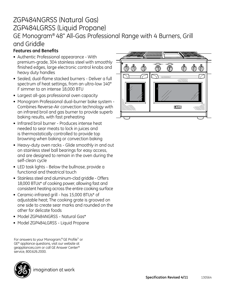 Ge monogram, Features and benefits | GE ZGP484NGRSS User Manual | Page 3 / 3