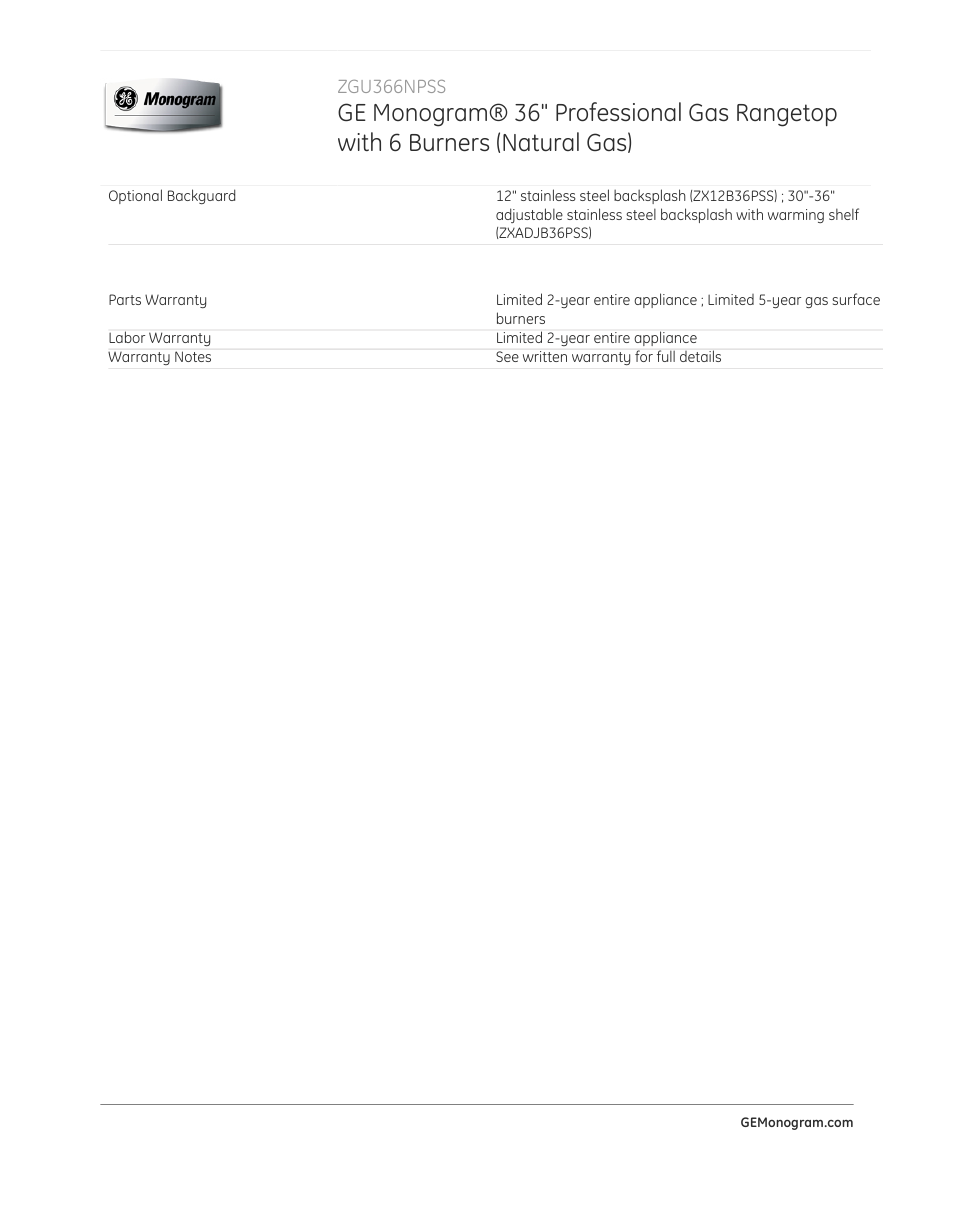 GE ZGU366NPSS User Manual | Page 3 / 3