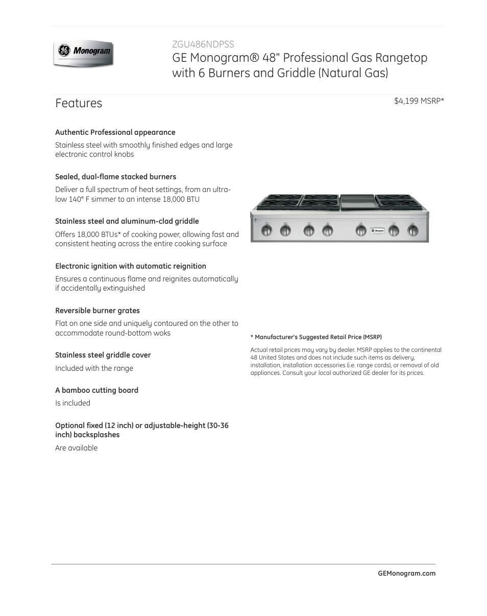 GE ZGU486NDPSS User Manual | 3 pages