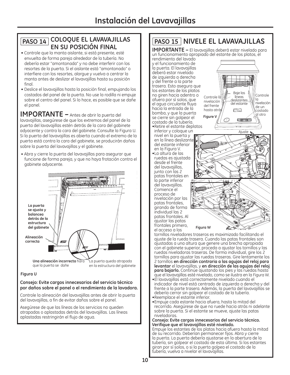 Instalación del lavavajillas, Importante, Nivele el lavavajillas | Paso 15 | GE ZDT800SSFSS User Manual | Page 42 / 48