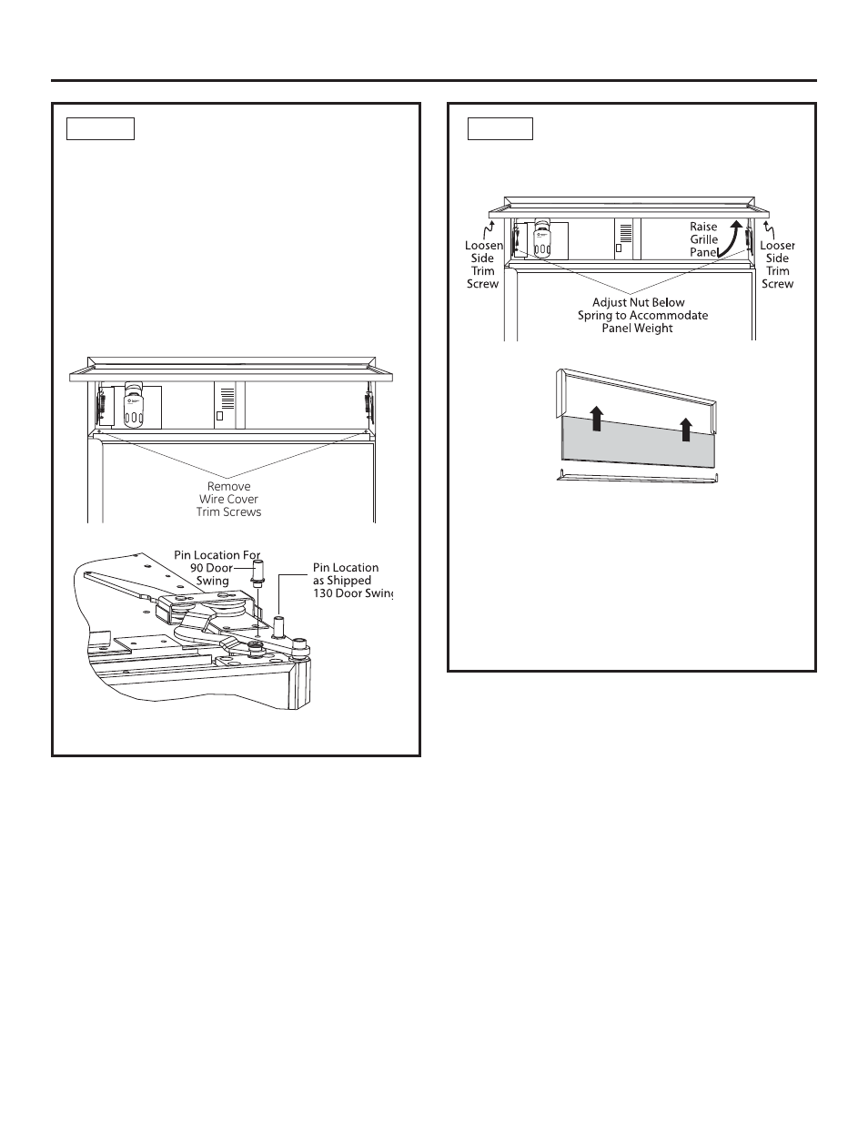 Installation instructions, Step 7 adjust door swing, Step 8 install grille panel | GE ZICP360NXRH User Manual | Page 14 / 20