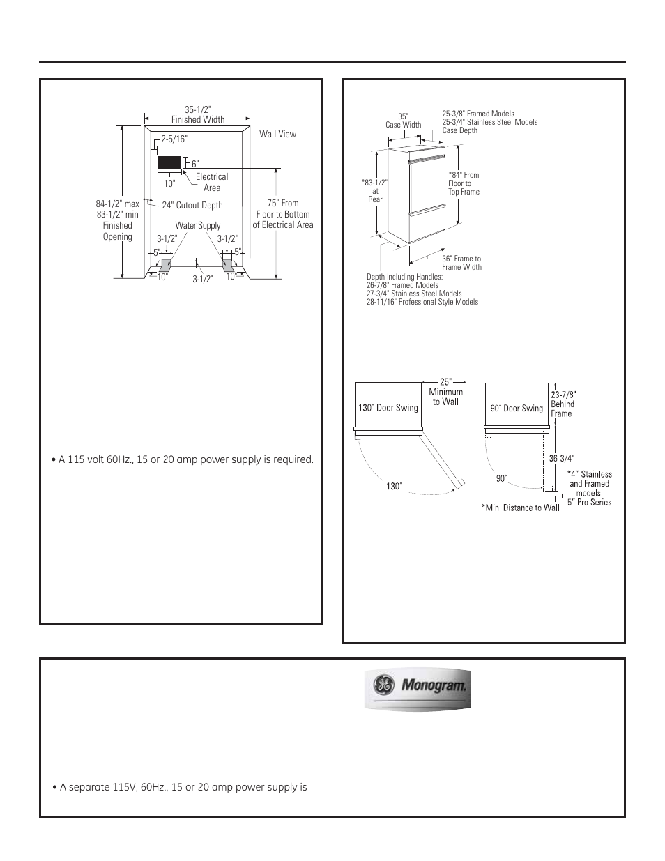 Design guide, The installation space, Dimensions and clearances | GE ZICP360NXRH User Manual | Page 3 / 20